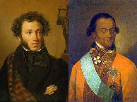 Alexander Sergeyevich Pushkin (left) and Abram Petrovich Gannibal (right).